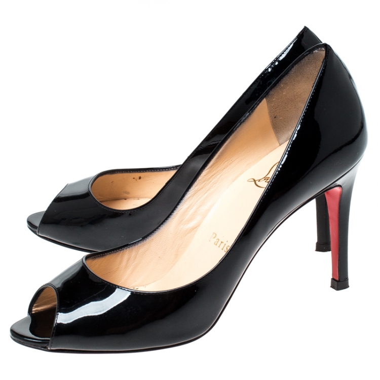 Pre Owned Christian Louboutin Black Patent Leather You You Peep Toe Pumps Size 36