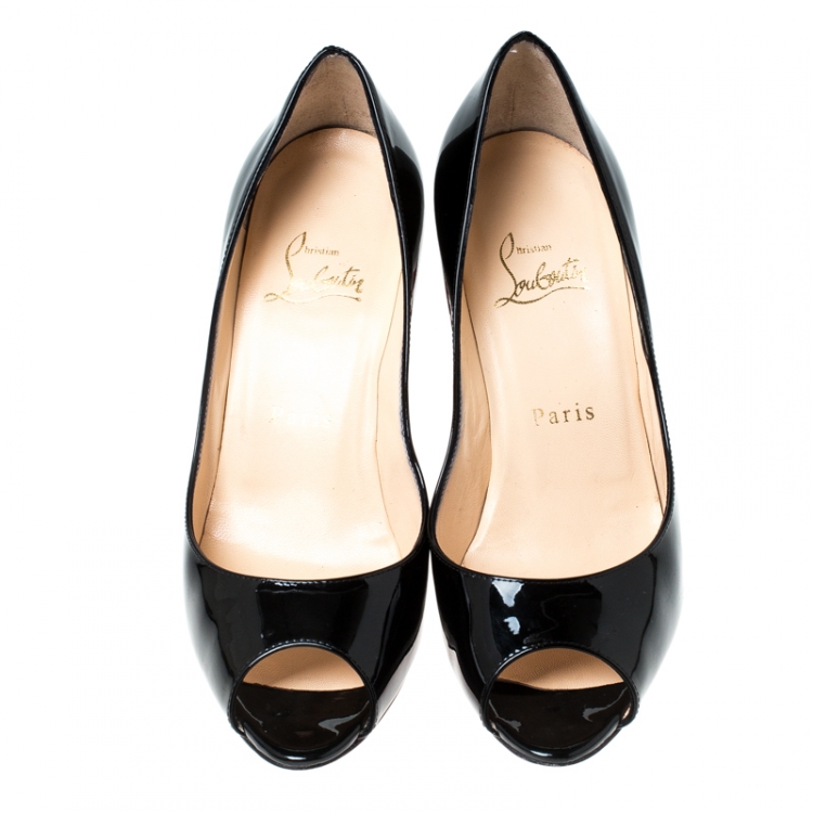 Pre Owned Christian Louboutin Black Patent Leather You You Peep Toe Pumps Size 36