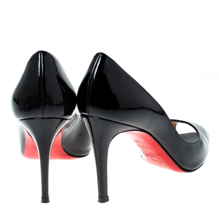 Pre Owned Christian Louboutin Black Patent Leather You You Peep Toe Pumps Size 36