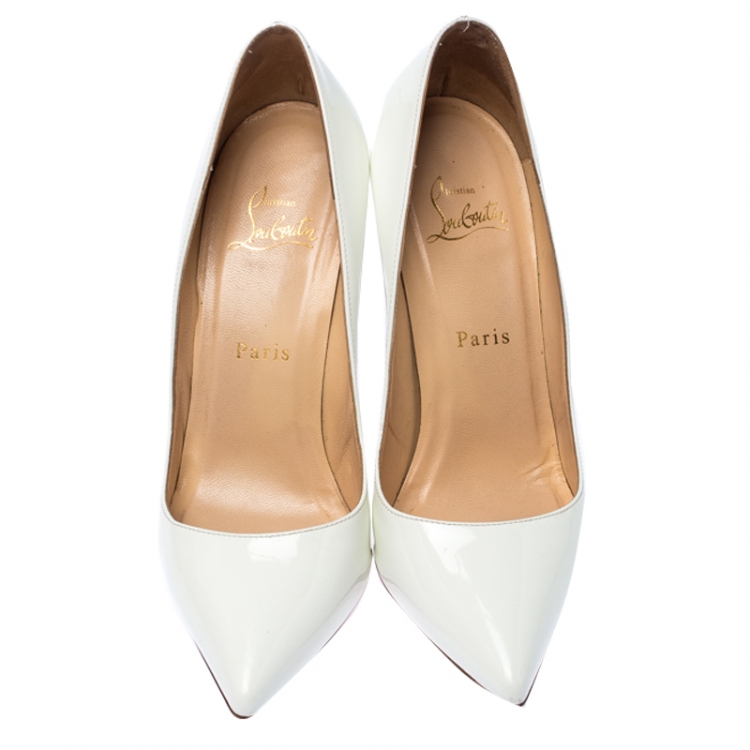 Pre Owned Christian Louboutin White Patent Leather Pigalle Pointed Toe Pumps Size 38