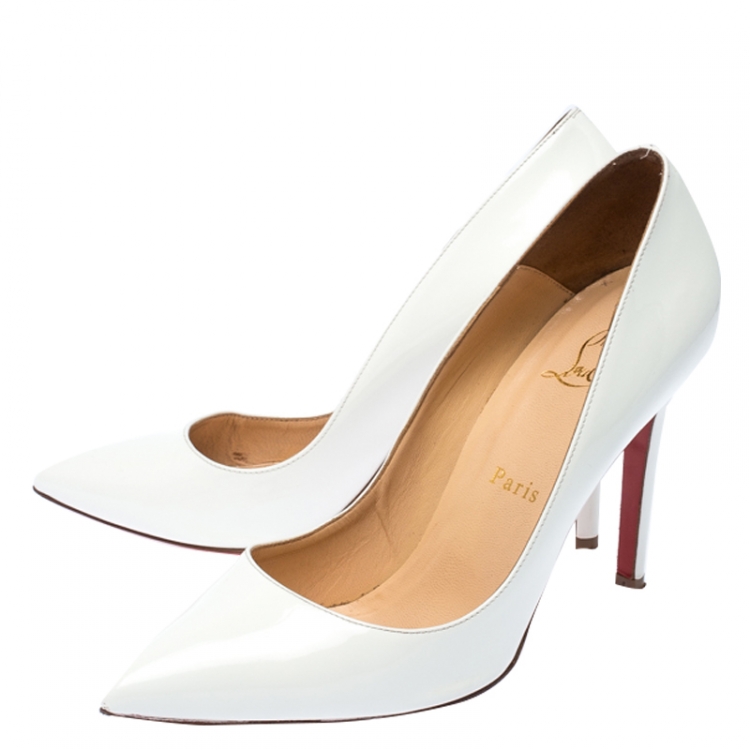 Pre Owned Christian Louboutin White Patent Leather Pigalle Pointed Toe Pumps Size 38