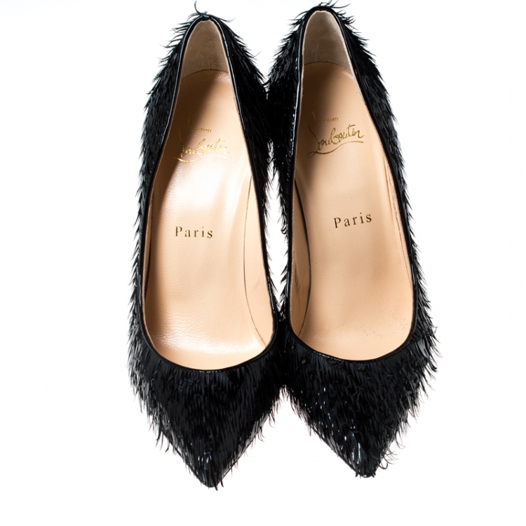 Pre Owned Christian Louboutin Black Patent Leather Pigalle Follies Crow Pointed Toe Pumps Size 37