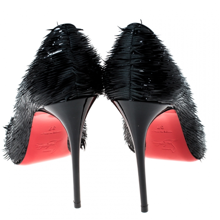 Pre Owned Christian Louboutin Black Patent Leather Pigalle Follies Crow Pointed Toe Pumps Size 37
