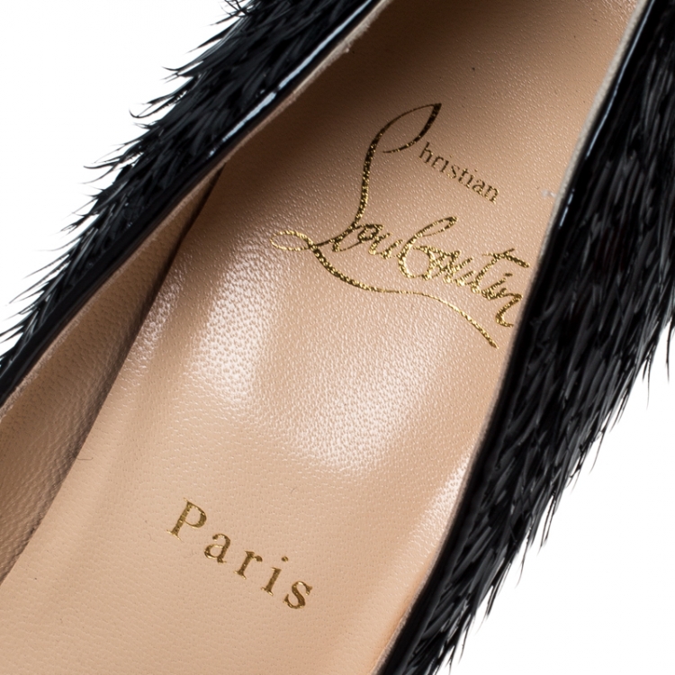 Pre Owned Christian Louboutin Black Patent Leather Pigalle Follies Crow Pointed Toe Pumps Size 37