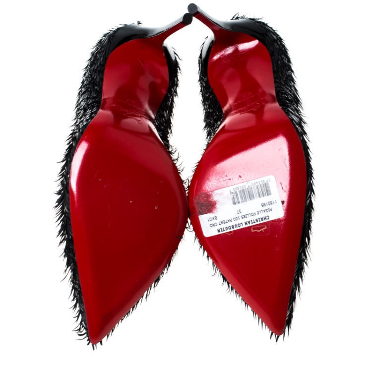 Pre Owned Christian Louboutin Black Patent Leather Pigalle Follies Crow Pointed Toe Pumps Size 37