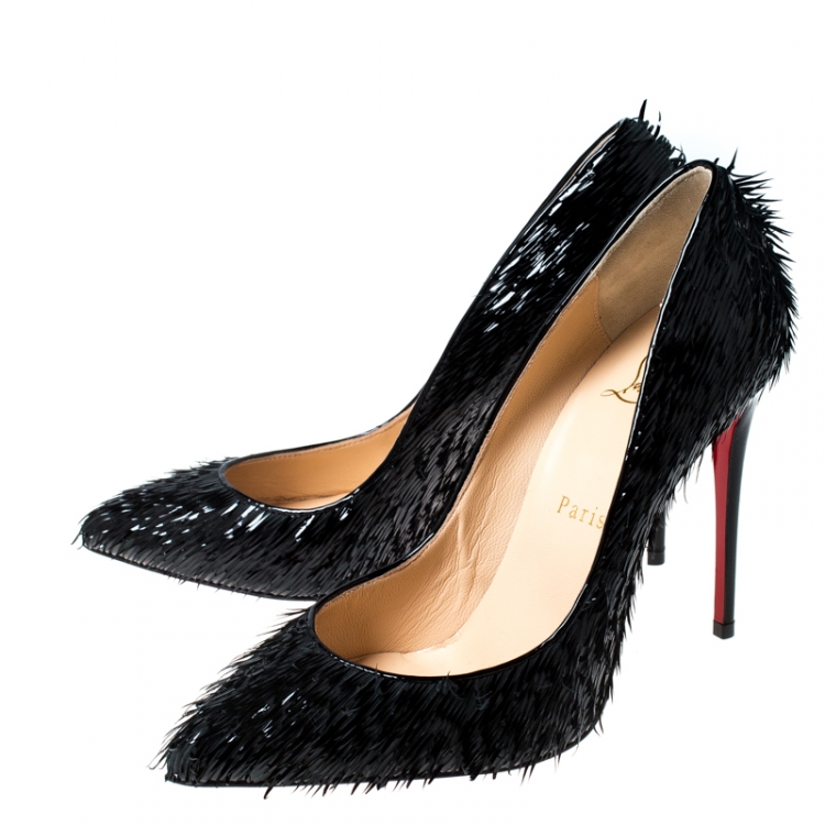 Pre Owned Christian Louboutin Black Patent Leather Pigalle Follies Crow Pointed Toe Pumps Size 37