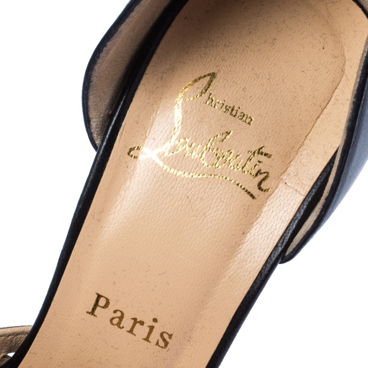 مملوكة مسبقًا Christian Louboutin Black/Gold Cage Metal And Leather D'Orsay Open Toe Pumps Size 40