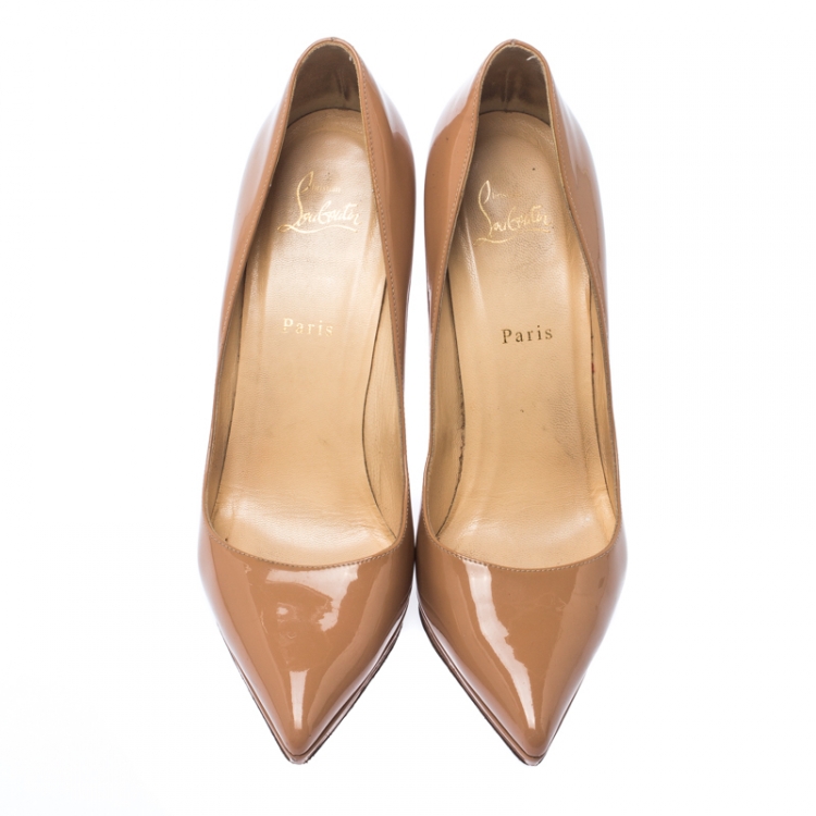 Pre Owned Christian Louboutin Nude Beige Patent Leather Pigalle Plato Platform Pumps Size 41