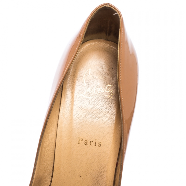 Pre Owned Christian Louboutin Nude Beige Patent Leather Pigalle Plato Platform Pumps Size 41