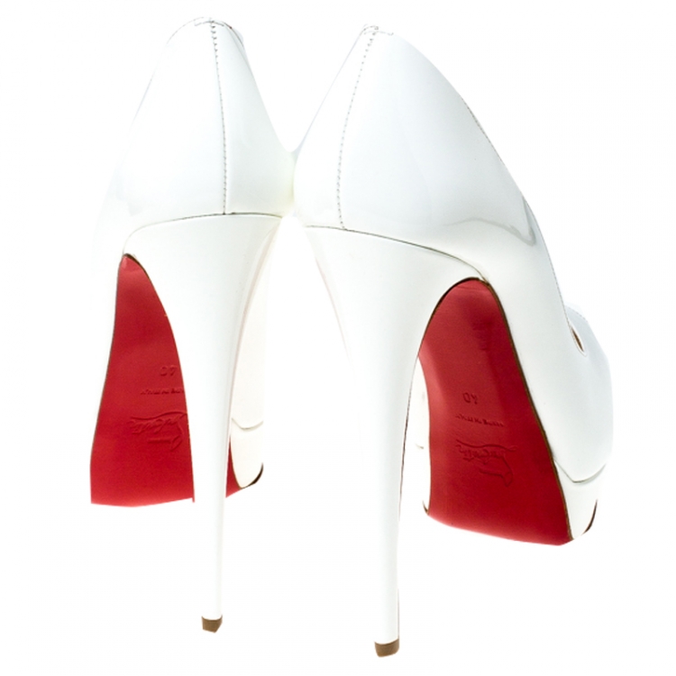 Pre Owned Christian Louboutin White Patent Leather Lady Peep Platform Pumps Size 40