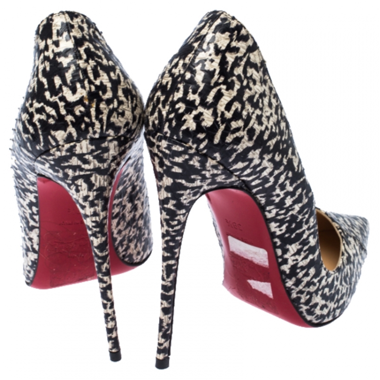 Pre Owned Christian Louboutin Black/White Python So Kate Pointed Toe Pumps Size 39.5