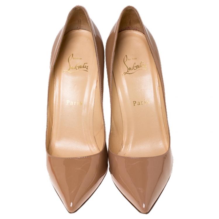 Pre Owned Christian Louboutin Beige Patent Leather Pigalle Pumps Size 39