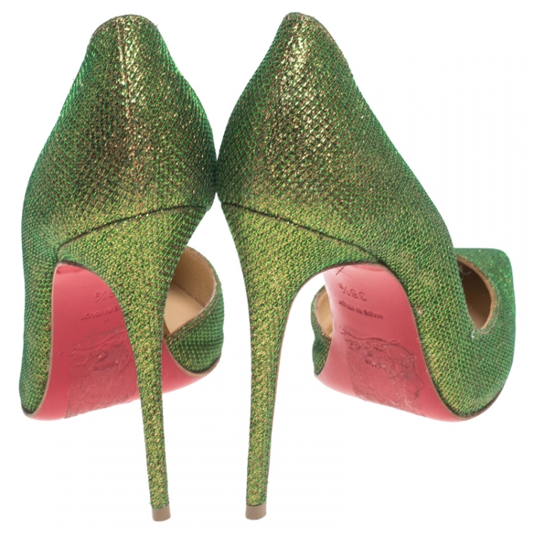 Pre Owned Christian Louboutin Green Glitter Fabric Iriza D'orsay Pumps Size 36.5
