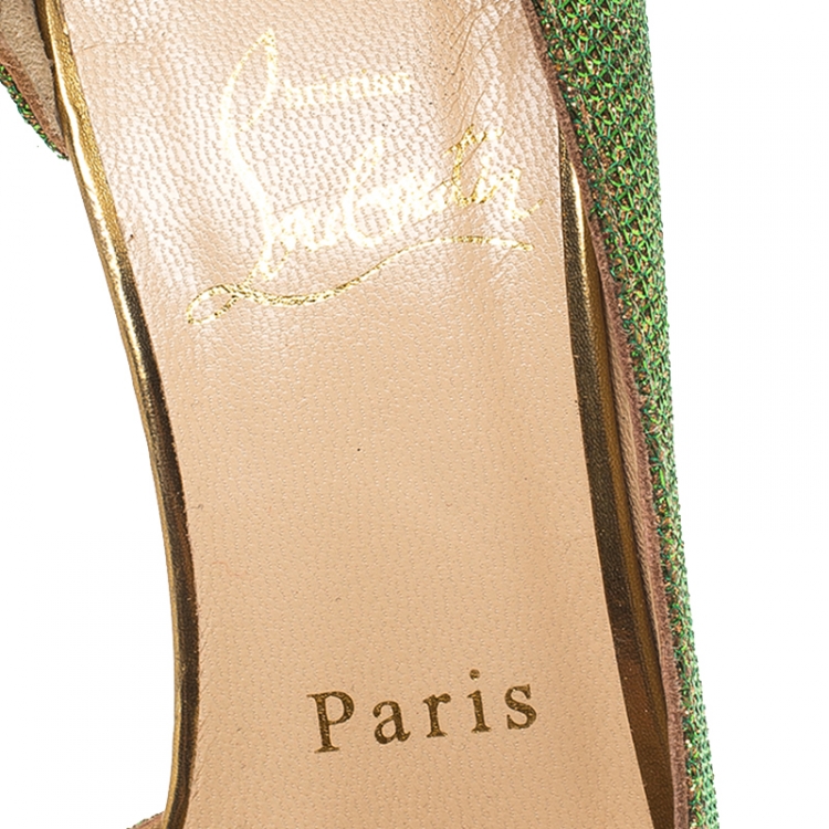 Pre Owned Christian Louboutin Green Glitter Fabric Iriza D'orsay Pumps Size 36.5