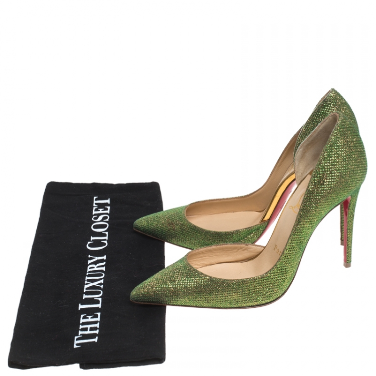 Pre Owned Christian Louboutin Green Glitter Fabric Iriza D'orsay Pumps Size 36.5