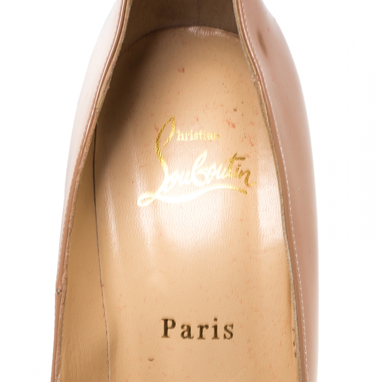 Pre Owned  Christian Louboutin Nude Beige Patent Leather Jamie Peep Toe Platform Pumps Size 40