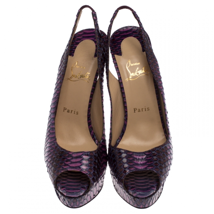 Pre Owned Christian Louboutin Purple/Pink Python Lady Peep Toe Platform Slingback Sandals Size 39