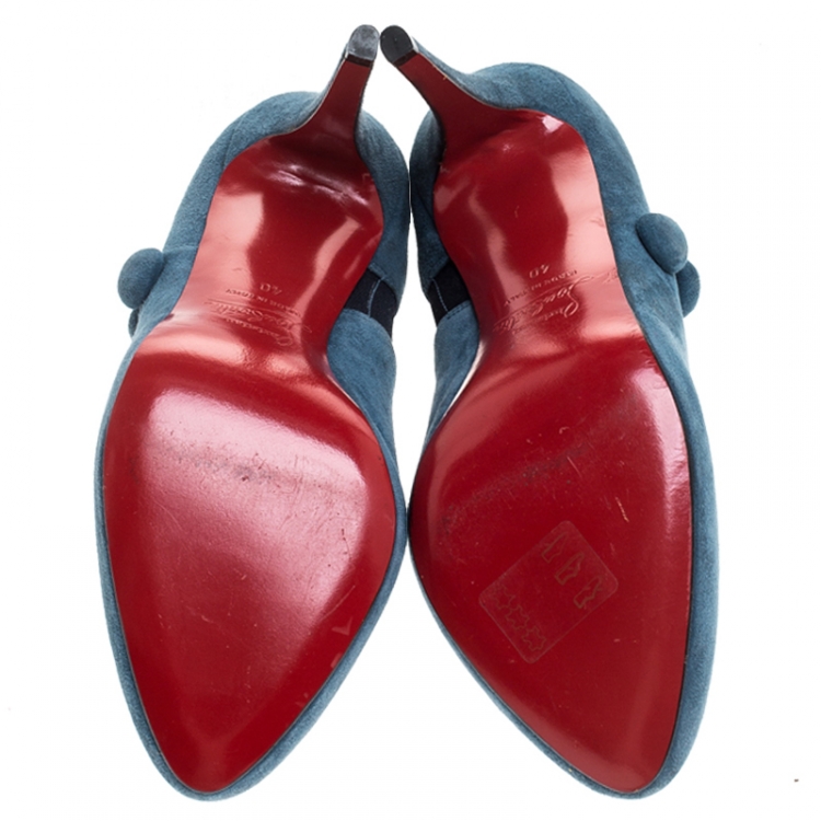 Pre Owned Christian Louboutin Blue Suede Leather C'est Moi Ankle Boots Size 40
