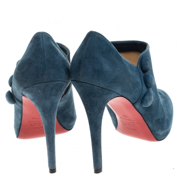 Pre Owned Christian Louboutin Blue Suede Leather C'est Moi Ankle Boots Size 40