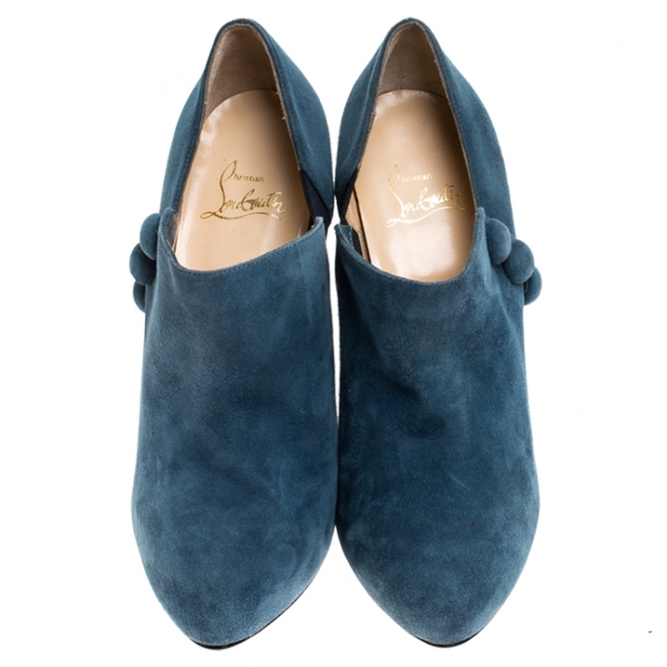 Pre Owned Christian Louboutin Blue Suede Leather C'est Moi Ankle Boots Size 40