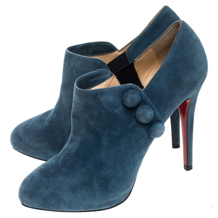 Pre Owned Christian Louboutin Blue Suede Leather C'est Moi Ankle Boots Size 40