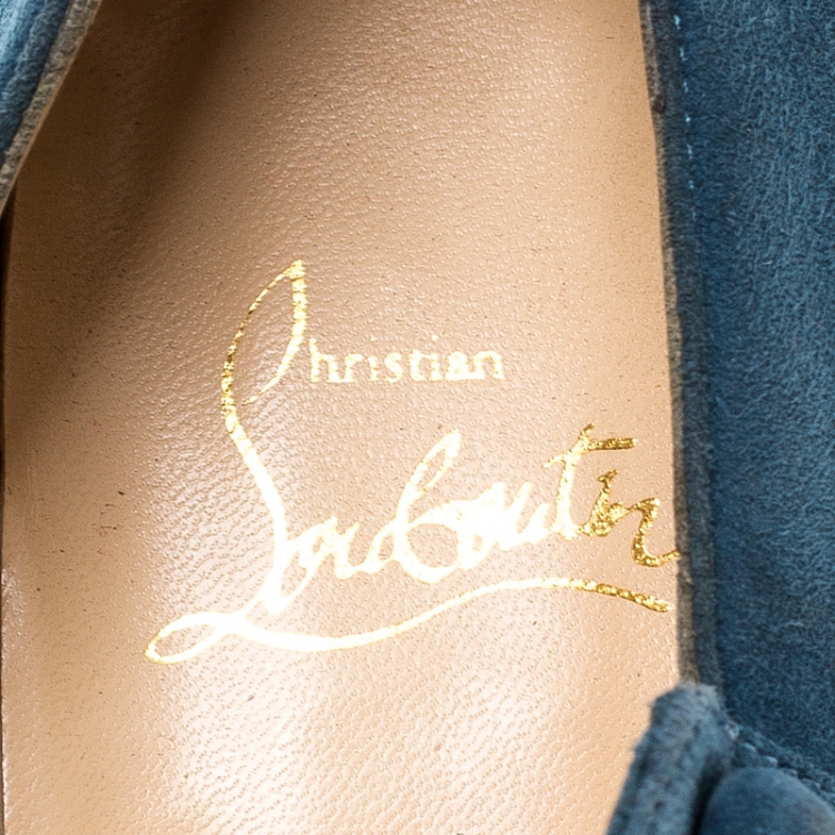 Pre Owned Christian Louboutin Blue Suede Leather C'est Moi Ankle Boots Size 40