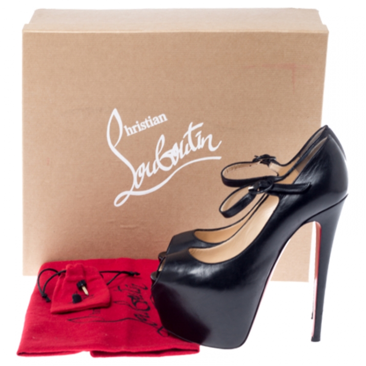 Pre Owned Christian Louboutin Black Leather Lady Highness Daf Peep Toe Mary Jane Pumps Size 37