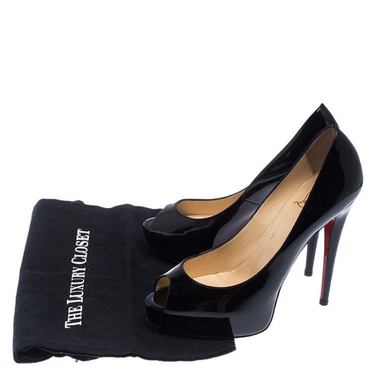 Pre Owned Christian Louboutin Black Patent Leather Hyper Prive Peep Toe Platform Pumps Size 39