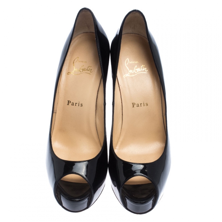 Pre Owned Christian Louboutin Black Patent Leather Hyper Prive Peep Toe Platform Pumps Size 39