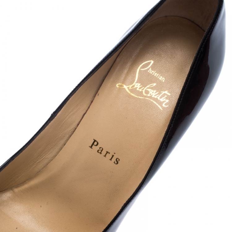 Pre Owned Christian Louboutin Black Patent Leather Hyper Prive Peep Toe Platform Pumps Size 39