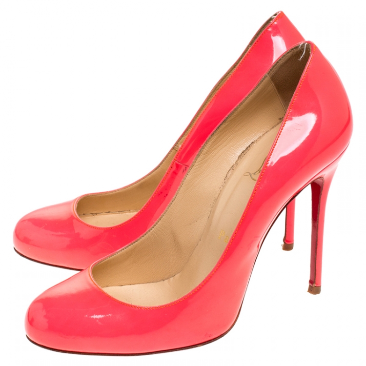 Pre Owned Christian Louboutin Neon Pink Patent Leather Fifille Pumps Size 37