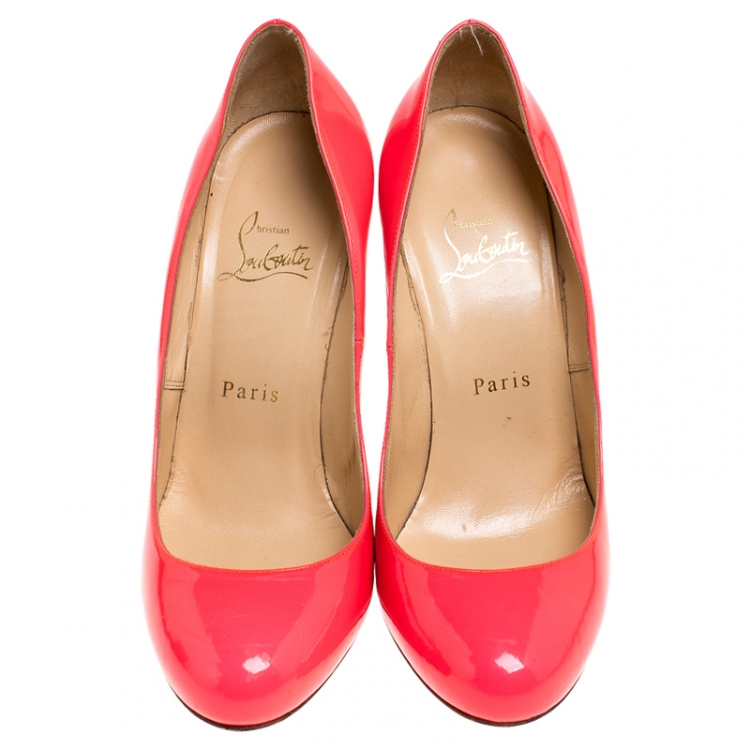 Pre Owned Christian Louboutin Neon Pink Patent Leather Fifille Pumps Size 37