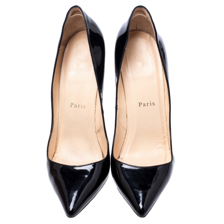 Pre Owned Christian Louboutin Black Patent Leather Pigalle Follies Pointed Toe Pumps Size 37.5