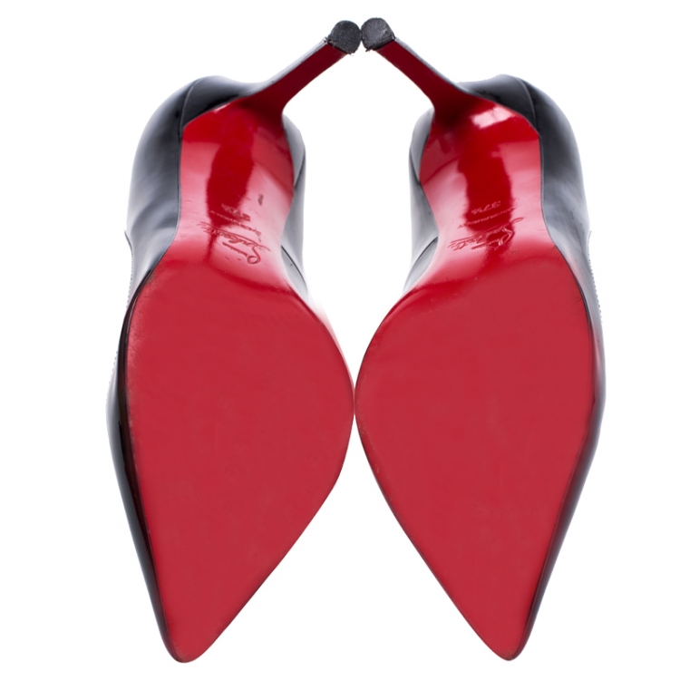 Pre Owned Christian Louboutin Black Patent Leather Pigalle Follies Pointed Toe Pumps Size 37.5