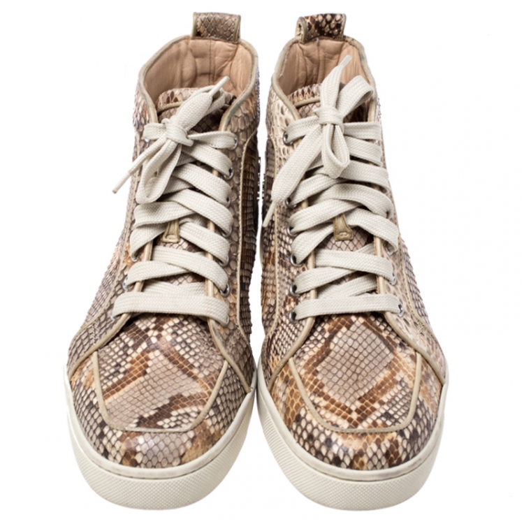 Pre Owned Christian Louboutin Beige Python Leather Rantus Orlato High Top Sneakers Size 38