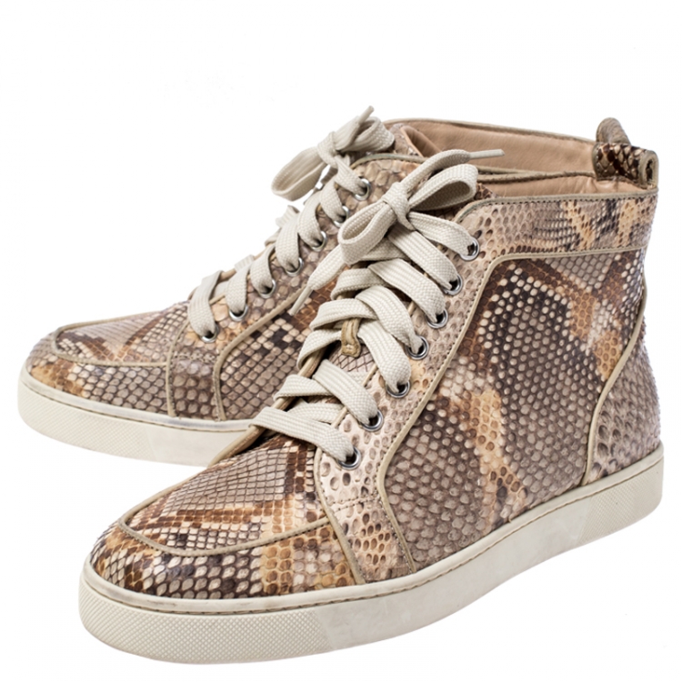 Pre Owned Christian Louboutin Beige Python Leather Rantus Orlato High Top Sneakers Size 38