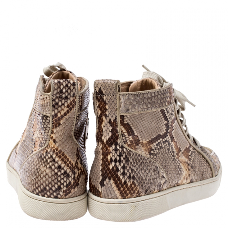 Pre Owned Christian Louboutin Beige Python Leather Rantus Orlato High Top Sneakers Size 38