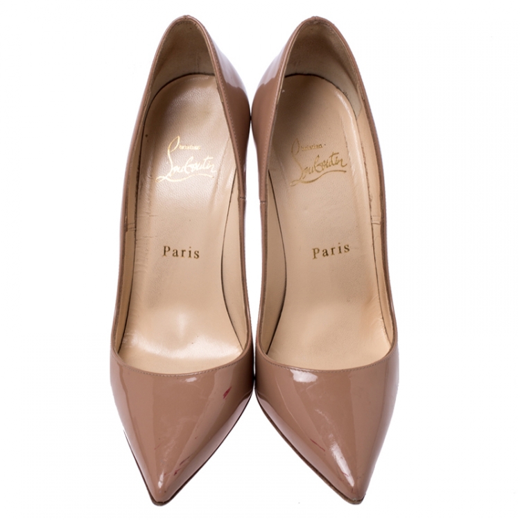 Pre Owned Christian Louboutin Beige Patent Leather So Kate Pointed Toe Pumps Size 37