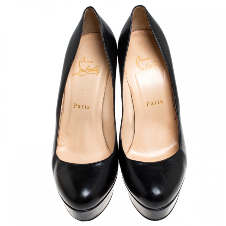 Pre Owned Christian Louboutin Black Leather Bianca Platform Pumps Size 38.5