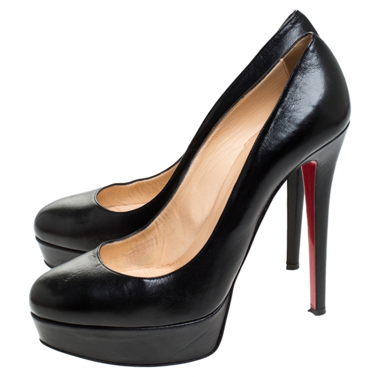 Pre Owned Christian Louboutin Black Leather Bianca Platform Pumps Size 38.5