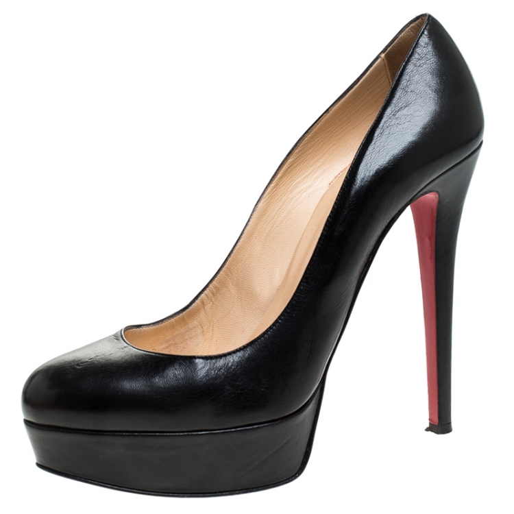 Pre Owned Christian Louboutin Black Leather Bianca Platform Pumps Size 38.5