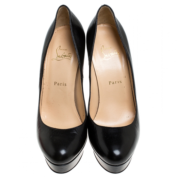 Pre Owned Christian Louboutin Black Leather Bianca Platform Pumps Size 39.5