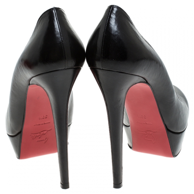 Pre Owned Christian Louboutin Black Leather Bianca Platform Pumps Size 39.5