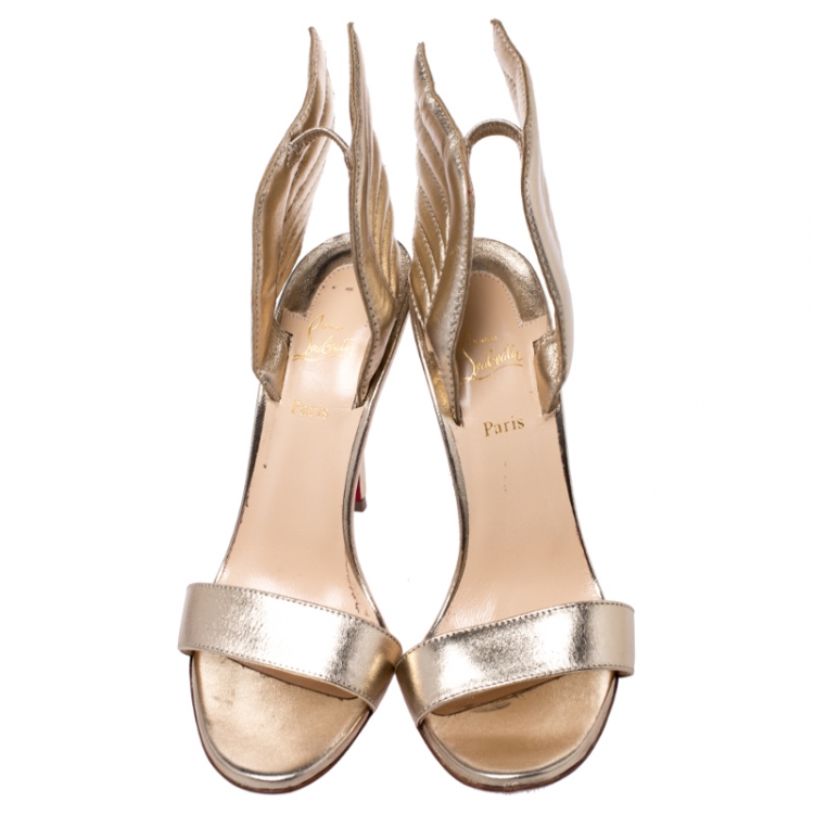 Pre Owned Christian Louboutin Metallic Gold Leather Samotresse Slingback Sandals Size 37