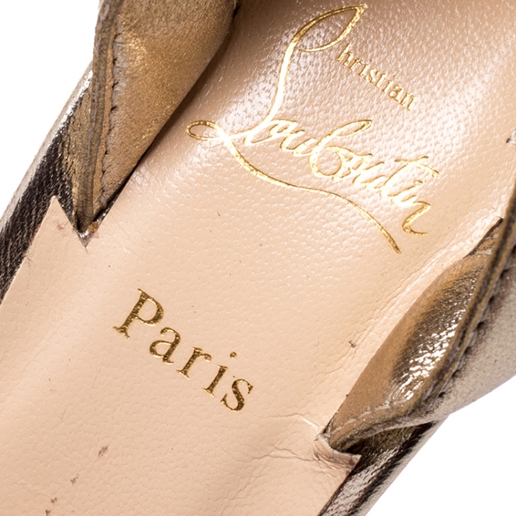 Pre Owned Christian Louboutin Metallic Gold Leather Samotresse Slingback Sandals Size 37