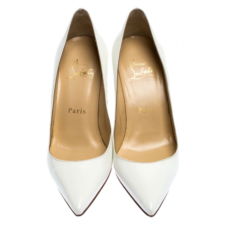 Pre Owned Christian Louboutin White Patent Leather So Kate Pointed Toe Pumps Size 35