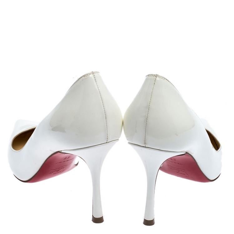 Pre Owned Christian Louboutin White Patent Leather So Kate Pointed Toe Pumps Size 35