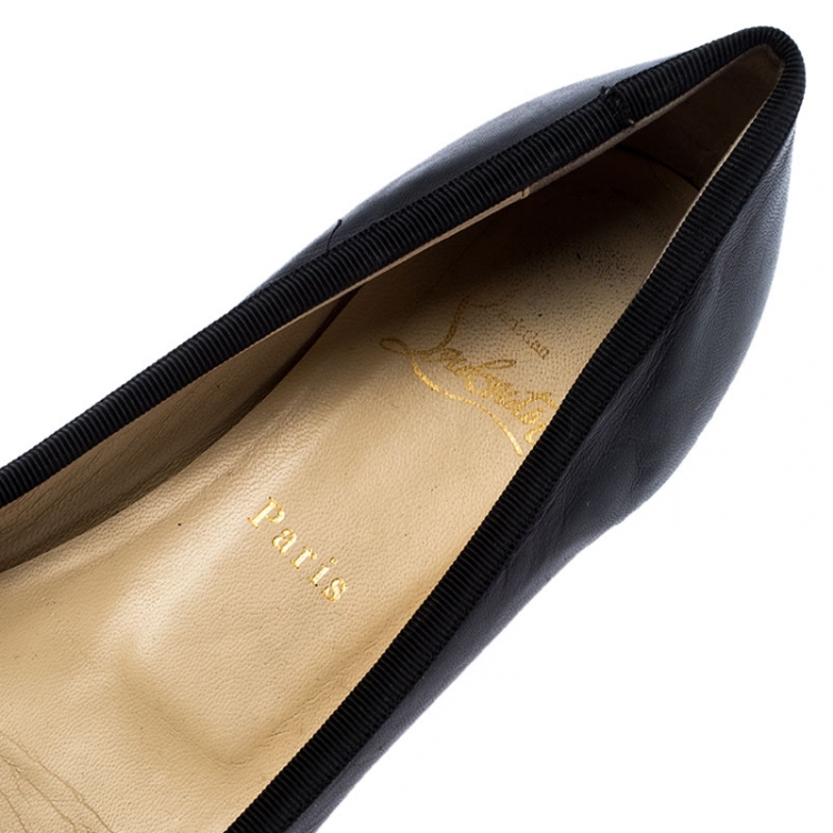 Pre Owned Christian Louboutin Black Leather Bow Ballet Flats Size 40.5