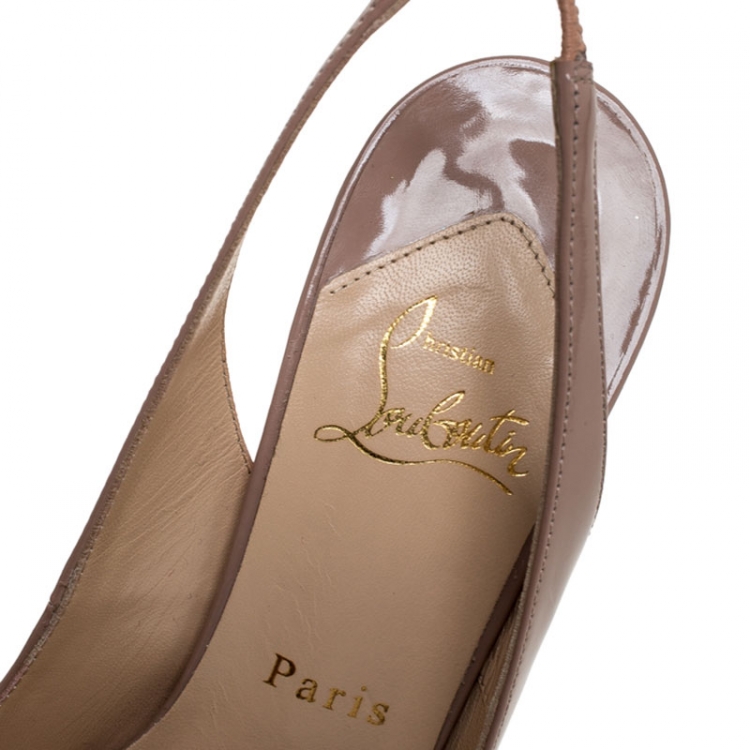 Pre Owned Christian Louboutin Beige Patent Leather Private Number Slingback Platform Peep Toe Sandals Size 37.5