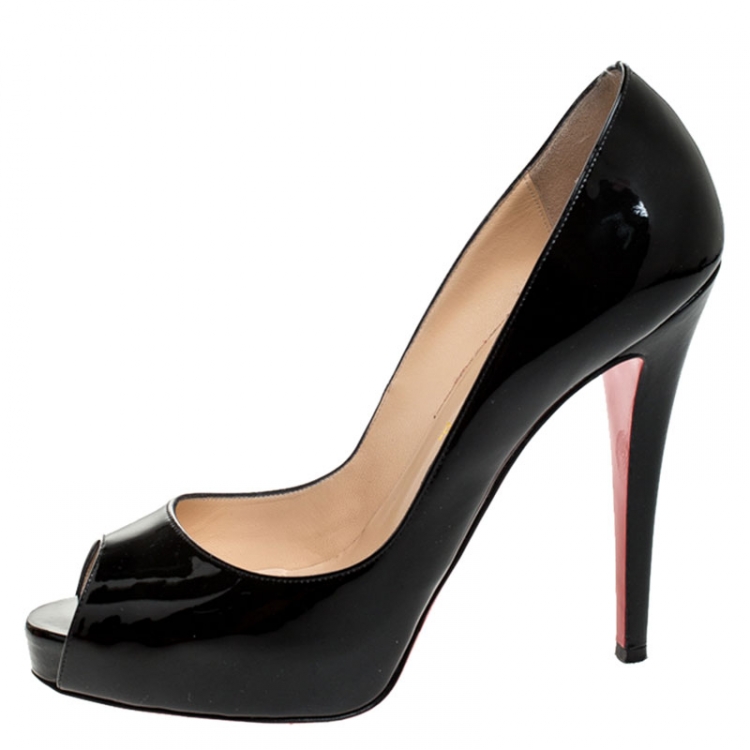 Pre Owned Christian Louboutin Black Patent Leather New Very Prive Peep Toe Pumps Size 39